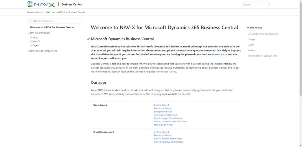 Business Central Documentation for NAV-X